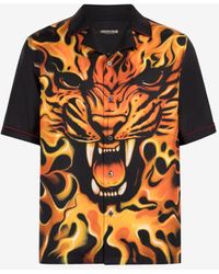 Roberto Cavalli - Flame Lion-print Silk Bowling Shirt - Lyst