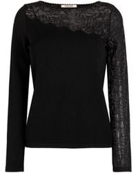 Roberto Cavalli - Floral-Knit Lace-Insert Top - Lyst
