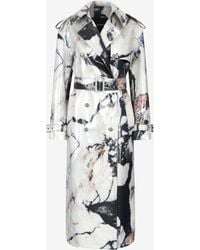 Roberto Cavalli - Double-Breasted Trench Coat With Marble Print - Lyst
