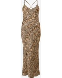 Roberto Cavalli - Kleid Aus Seide Mit Print Jaguar, Cheetah Und Leopard - Lyst