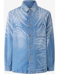 Roberto Cavalli - Denim Shirt With Tiger Skin Print - Lyst