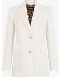Roberto Cavalli - Cotton Jacquard Blazer With Leopard Print - Lyst