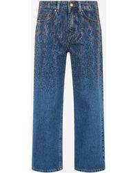 Roberto Cavalli - Denim Culotte Jeans With Rhinestones - Lyst