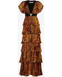 Roberto Cavalli - Jaguar-Print Pleated Silk Maxi Dress - Lyst