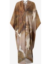 Roberto Cavalli - Caftan With Affresco Printed On Silk Twill - Lyst