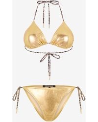 Roberto Cavalli - Laminated Bikini With Leopard Print Ties - Lyst