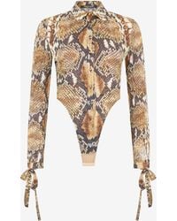 Roberto Cavalli - Python Print Shirt Bodysuit - Lyst