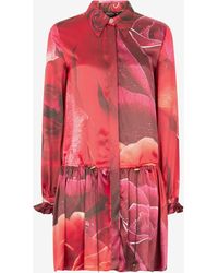 Roberto Cavalli - Mini Shirt Dress With Rose Print - Lyst