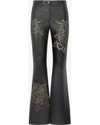 Roberto Cavalli - Leather Pants With Perforated Roses - Lyst