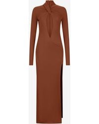 Roberto Cavalli - Vestido Maxi Marrón Con Escote Trenzado - Lyst