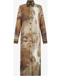 Roberto Cavalli - Silk Shirt Dress With Marble Print - Lyst