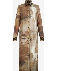 Roberto Cavalli - Robe-Chemise En Soie À Imprimé Marbre - Lyst