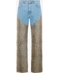 Roberto Cavalli - Wide Leg Denim Jeans With Baby Jaguar Print - Lyst