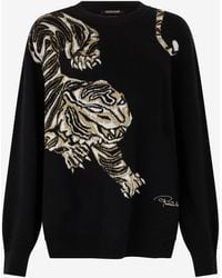 Roberto Cavalli - Wool Sweater With Tiger Motif - Lyst
