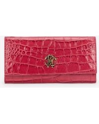 Roberto Cavalli - Crocodile-Effect Flap Wallet - Lyst