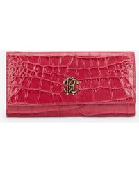 Roberto Cavalli - Crocodile-Effect Flap Wallet - Lyst