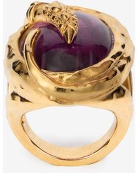 Roberto Cavalli - Golden Cocktail Ring With Amethyst Stone - Lyst