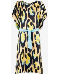 Roberto Cavalli - Kaftan-kleid aus seide mit jaguar-print - Lyst