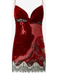 Roberto Cavalli - Vestido Mini Oscuro De Terciopelo Devoré De Seda Y Viscosa Con Efecto Lava - Lyst