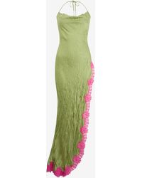 Roberto Cavalli - Long Silk Dress With Lace Detail - Lyst