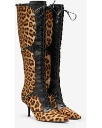 Roberto Cavalli - Pointed Lace-Up Boots With Leopard Skin - Lyst