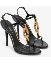 Roberto Cavalli - Ledersandale Mit Juwelendetail - Lyst