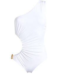 Roberto Cavalli Mirror Snake One-shoulder Swimsuit - White