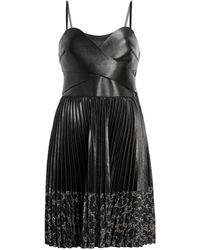 Roberto Cavalli - Leather And Silk Mini Dress - Lyst