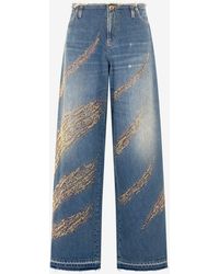Roberto Cavalli - Jeans With Rhinestoned Zebra Pattern - Lyst