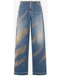 Roberto Cavalli - Jeans With Rhinestoned Zebra Pattern - Lyst