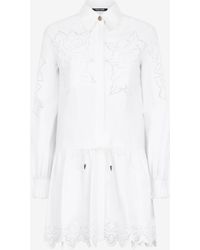 Roberto Cavalli - Mini Shirt Dress With Perforated Roses - Lyst