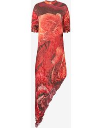 Roberto Cavalli - Crinkled Asymmetric Dress With Rose Print - Lyst