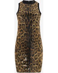 Roberto Cavalli - Sequin Mini Dress With Animal Print - Lyst