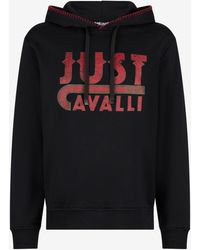 Roberto Cavalli - Sudadera Negra Con Capucha Y Logo Estampado - Lyst