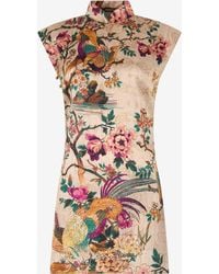 Roberto Cavalli - Mini Kleid Aus Seide Mit Oriental Bird-Print - Lyst