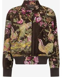 Roberto Cavalli - Bomber Jacket With Oriental Bird Print - Lyst