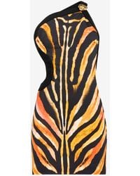 Roberto Cavalli - Zebra-print One-shoulder Mini Dress - Lyst