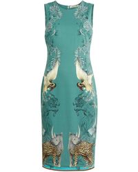 Roberto Cavalli Etuikleid mit Hybrid Animals Print - Grün