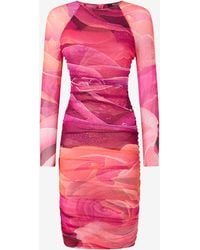 Roberto Cavalli - Sheath Dress With Rose Print - Lyst