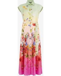 Roberto Cavalli - Long Silk Dress With Miami Flowers Print - Lyst