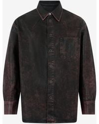 Roberto Cavalli - Chemise En Jean Délavé Noir Et Rouge - Lyst