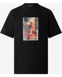 Roberto Cavalli - T-Shirt With Distressed-Effect Snake And Rose Print - Lyst