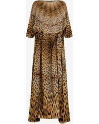 Roberto Cavalli - Long Silk Dress With Jaguar Skin Print - Lyst