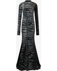 Roberto Cavalli - Long See-Through Dress With Zebra Pattern - Lyst