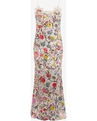 Roberto Cavalli - Long Silk Dress With Florentine Flowers Print - Lyst