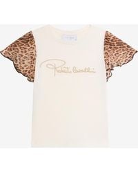 Roberto Cavalli - T-Shirt With Leopard Print Silk Sleeves - Lyst