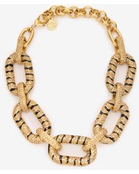 Roberto Cavalli - Chain Necklace With Crystals And Tiger Skin Pattern - Lyst