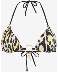 Roberto Cavalli - Leopard-Print Teeth-Pendant Bikini Top - Lyst