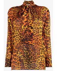 Roberto Cavalli Giraffe Chine Printed Top in Orange Womens Clothing Tops Long-sleeved tops 