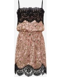 Roberto Cavalli - Silk Mini Dress With Lace Inserts - Lyst